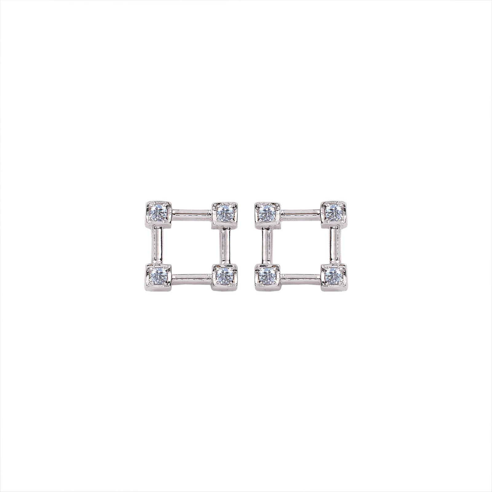 White Gold Square Shape Earrings setting with Four Diamonds on the corners 14k TDW:0.18ct VS GH