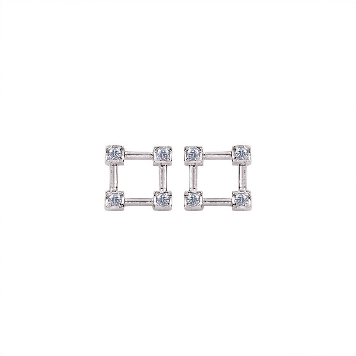 14K White Gold Diamond Open Square  Earrings