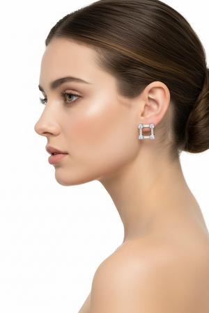 White Gold Square Shape Earrings setting with Four Diamonds on the corners 14k, TDW:0.18ct VS GH