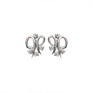 Bow Style White Gold Earring setting with Four Round Diamonds 14k TDW: 0.08ct VS GH