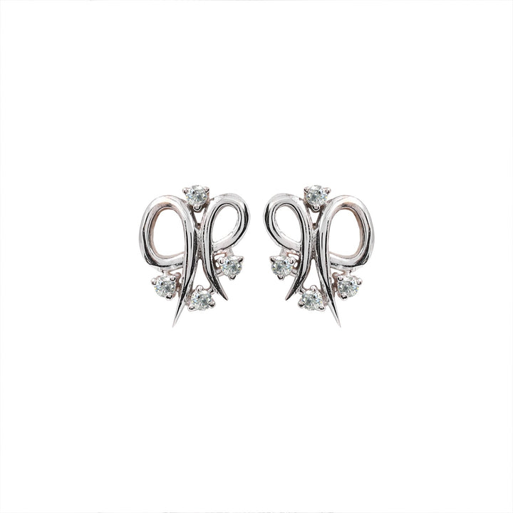 14K White Gold Bow Style Diamond Earring