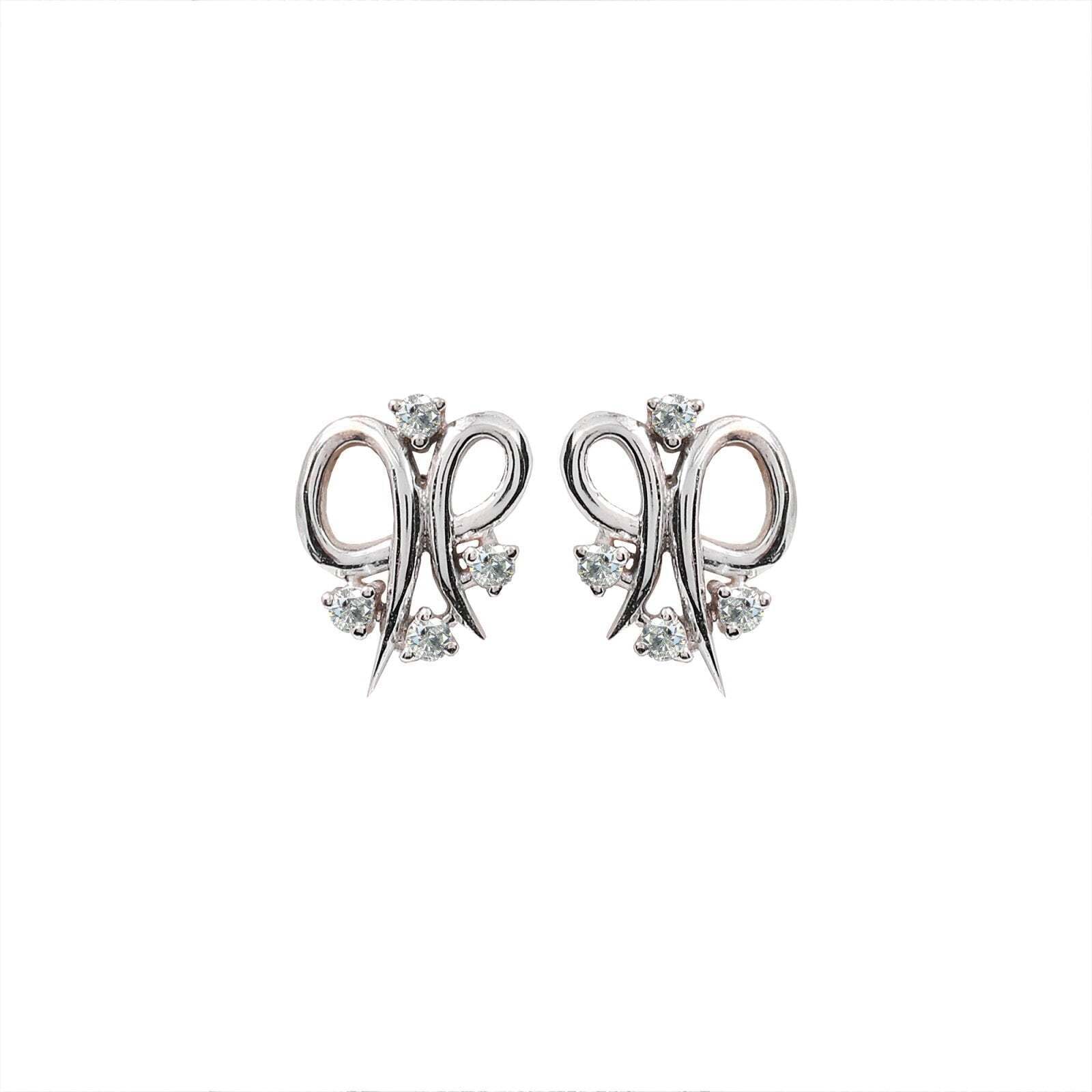 Bow Style White Gold Earring setting with Four Round Diamonds 14k TDW: 0.08ct VS GH
