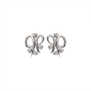 Bow Style White Gold Earring setting with Four Round Diamonds 14k TDW: 0.08ct VS GH