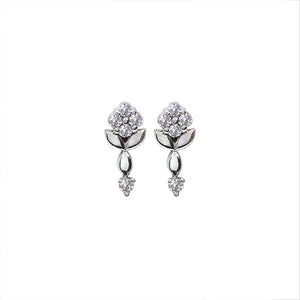 White Gold Flower design Earring setting with Five Diamonds 14k TDW:0.16ct VSGH 2.08gr