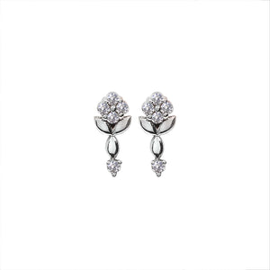 White Gold Flower design Earring setting with Five Diamonds 14k TDW:0.16ct VSGH 2.08gr