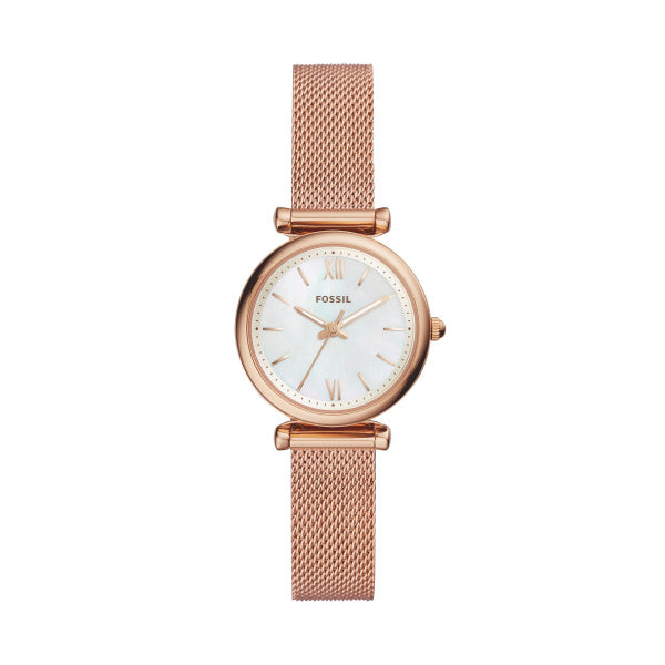 Fossil Carlie Rose Gold-Tone Mother-of-Pearl Mesh Watch 28mm ES4433