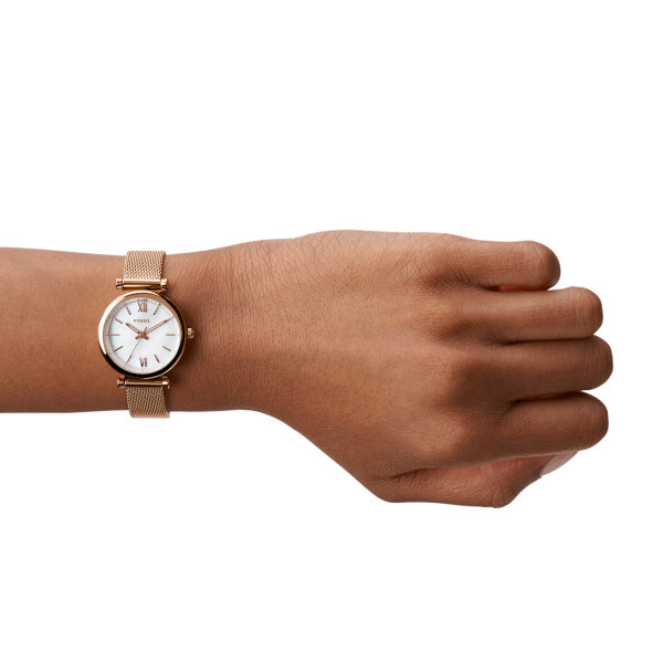 Fossil Carlie Rose Gold-Tone Mother-of-Pearl Mesh Watch 28mm ES4433