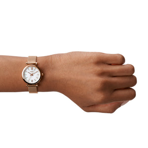 Fossil Carlie Rose Gold-Tone Mother-of-Pearl Mesh Watch 28mm ES4433