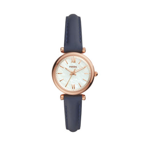 Fossil Carlie Rose Gold-Tone Blue Leather Watch 28mm ES4502