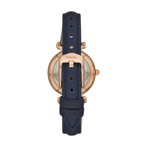 Fossil Carlie Rose Gold-Tone Blue Leather Watch 28mm ES4502