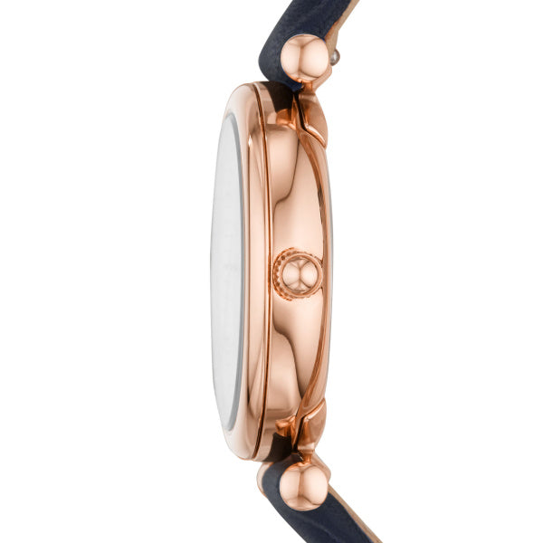 Fossil Carlie Rose Gold-Tone Blue Leather Watch 28mm ES4502