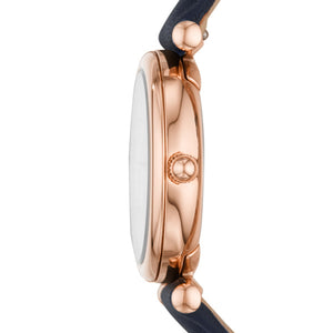 Fossil Carlie Rose Gold-Tone Blue Leather Watch 28mm ES4502