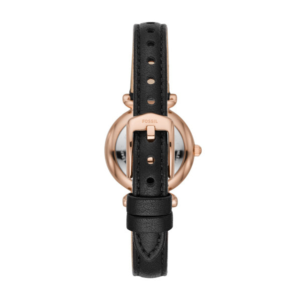 Fossil Carlie Rose Gold-Tone Black Leather Watch 28mm ES4700