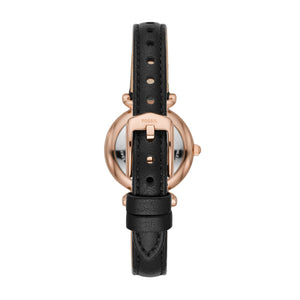 Fossil Carlie Rose Gold-Tone Black Leather Watch 28mm ES4700