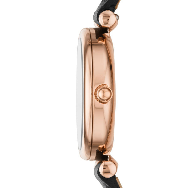 Fossil Carlie Rose Gold-Tone Black Leather Watch 28mm ES4700