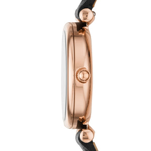 Fossil Carlie Rose Gold-Tone Black Leather Watch 28mm ES4700