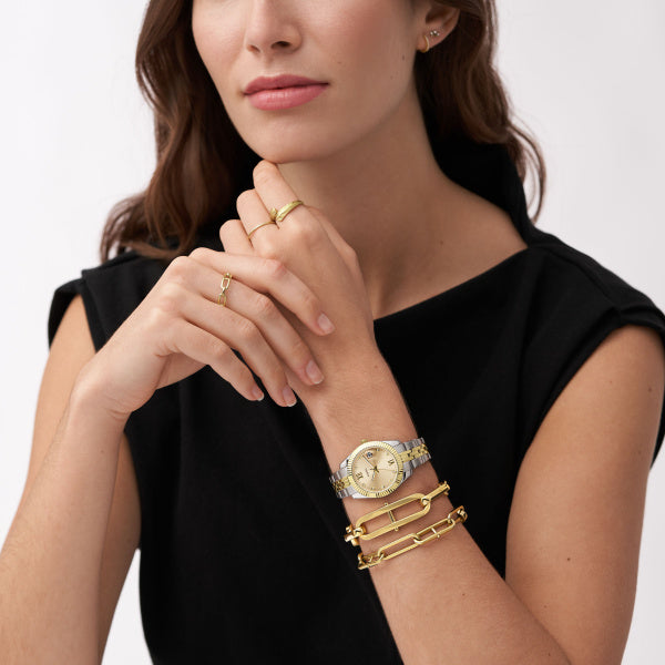 Fossil Scarlette Two-Tone Gold Dial Watch 32mm ES4949