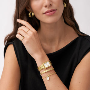 Fossil Raquel Gold-Tone Bracelet Watch White Dial 23mm ES5220 - on wrist