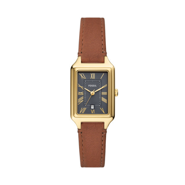Fossil Raquel Gold-Tone Gray Dial Brown Leather Watch 23mm ES5303