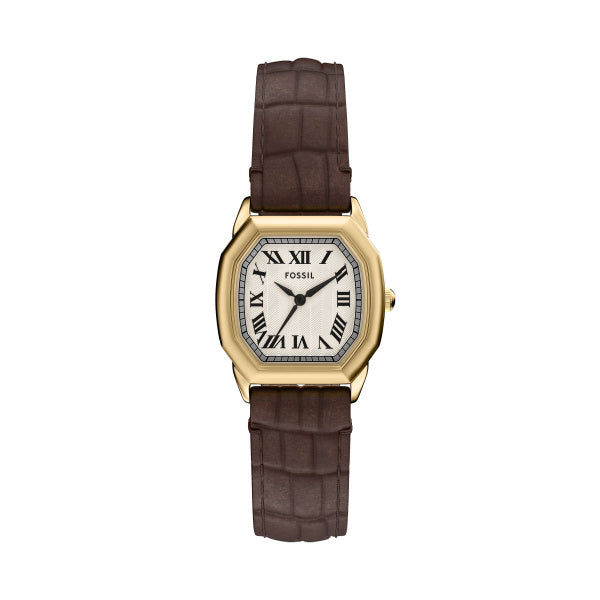 Fossil Harlow Gold-Tone Brown Leather Watch Cream Dial 27mm ES5426 - front view