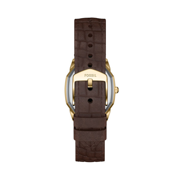 Fossil Harlow Gold-Tone Brown Leather Watch Cream Dial 27mm ES5426 - back and buckle