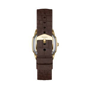 Fossil Harlow Gold-Tone Brown Leather Watch Cream Dial 27mm ES5426 - back and buckle