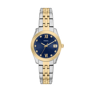 Fossil Scarlette Two-Tone Bracelet Watch Blue Dial 32mm ES5443