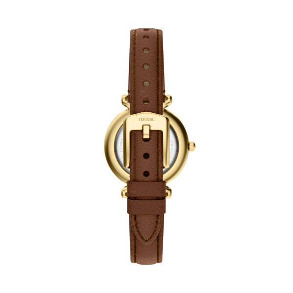 Fossil Carlie Gold-Tone Brown Leather Watch White Dial 28mm ES5464