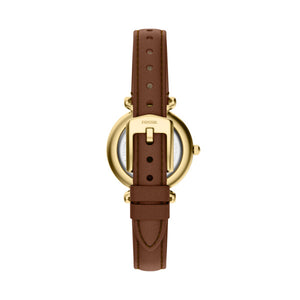 Fossil Carlie Gold-Tone Brown Leather Watch White Dial 28mm ES5464
