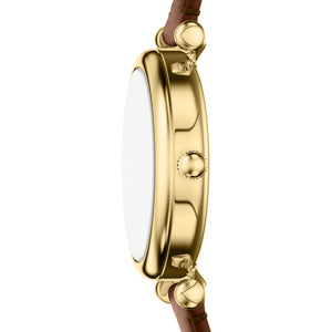 Fossil Carlie Gold-Tone Brown Leather Watch White Dial 28mm ES5464
