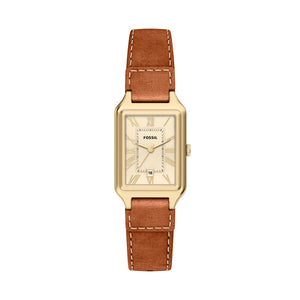 Fossil Raquel Gold-Tone Cream Dial Brown Leather Watch 23mm ES5504