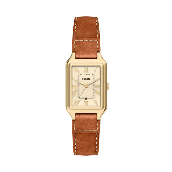 Fossil Raquel Gold-Tone Cream Dial Brown Leather Watch 23mm ES5504