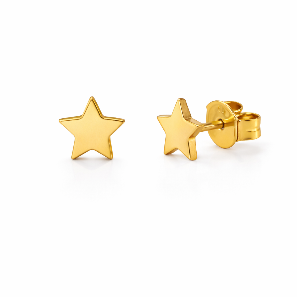 18k Yellow Gold Star Studs Earrings