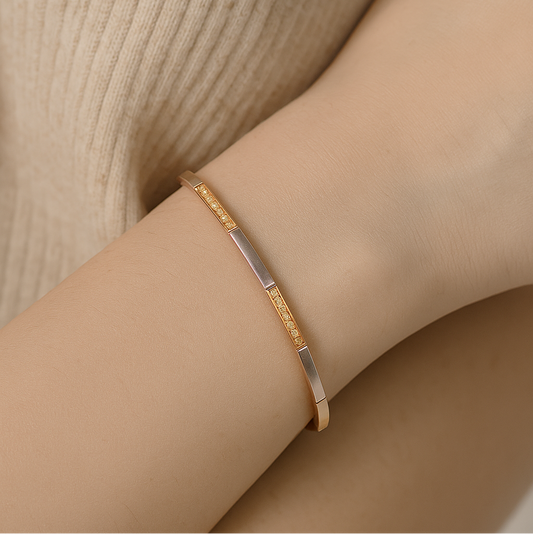 10K Two-Tone White and Yellow Gold Yellow Diamond Bar Link Bracelet