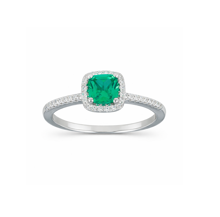 925 Sterling Silver Square Halo Turquoise CZ Bridal Ring -