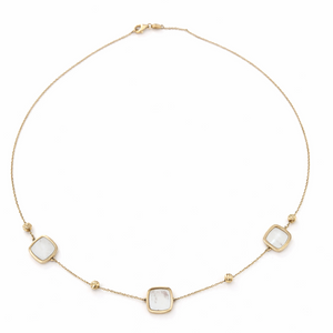 14k Yellow Gold Station Necklace with Mother of Pearl