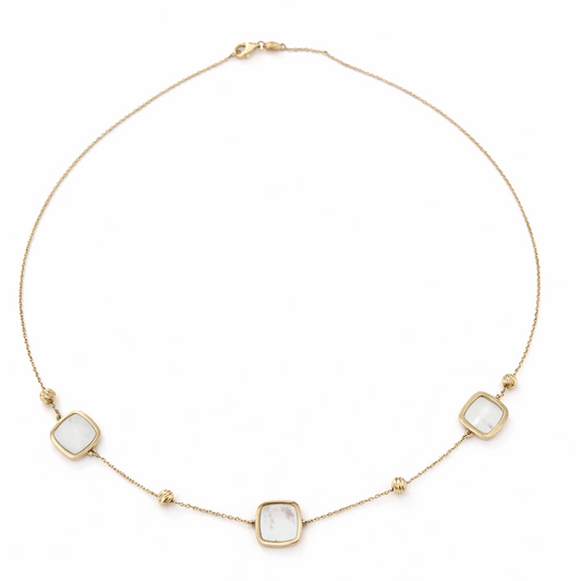 14k Yellow Gold Station Necklace with Mother of Pearl