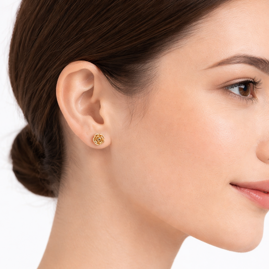14k Yellow Gold Rose Stud Earrings