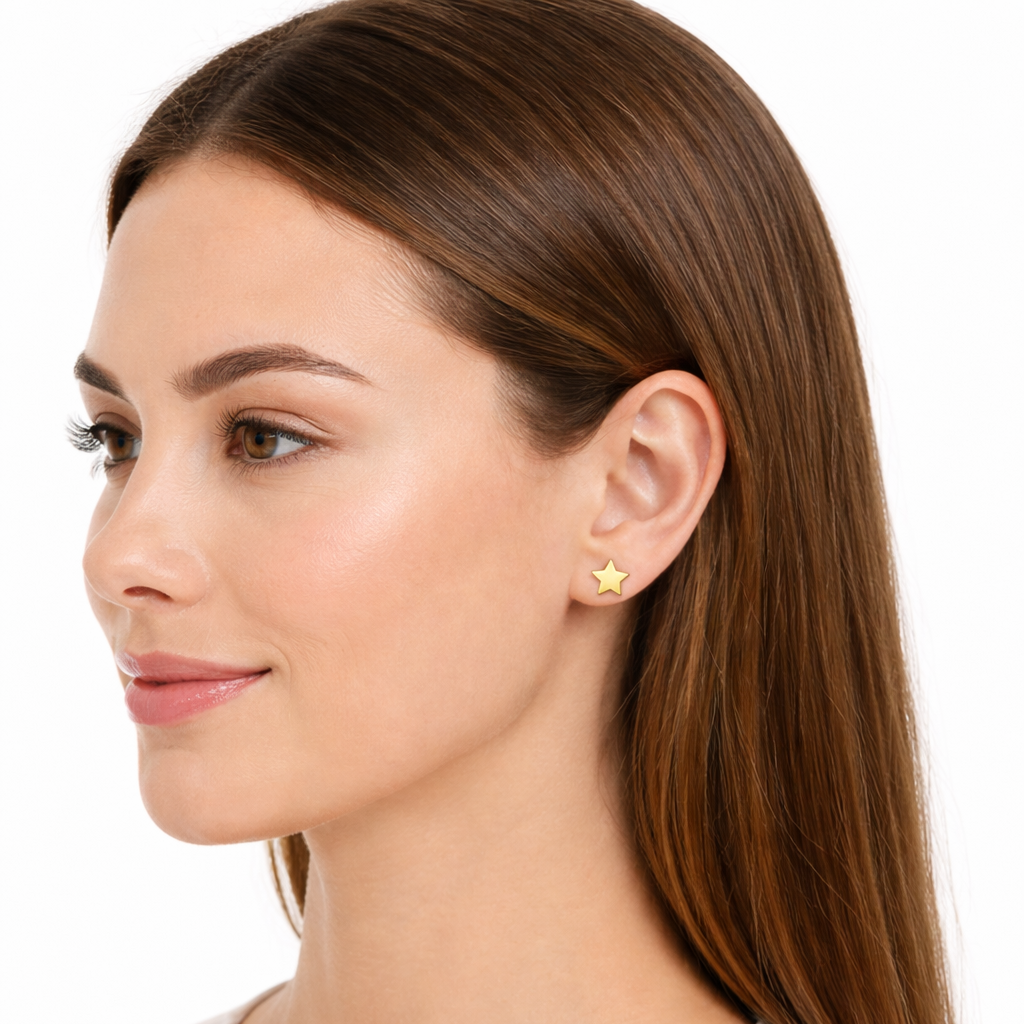 18k Yellow Gold Star Studs Earrings