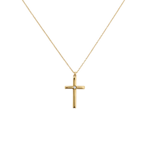 10k Yellow Gold Cross Diamond Accent Necklace