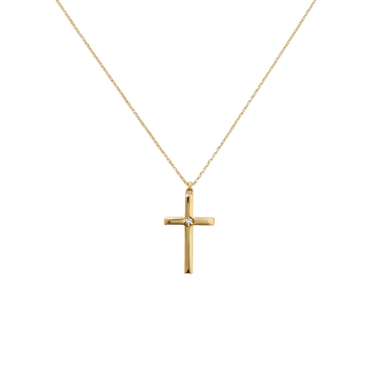 10k Yellow Gold Cross Diamond Accent Necklace