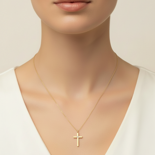 10k Yellow Gold Cross Diamond Accent Necklace