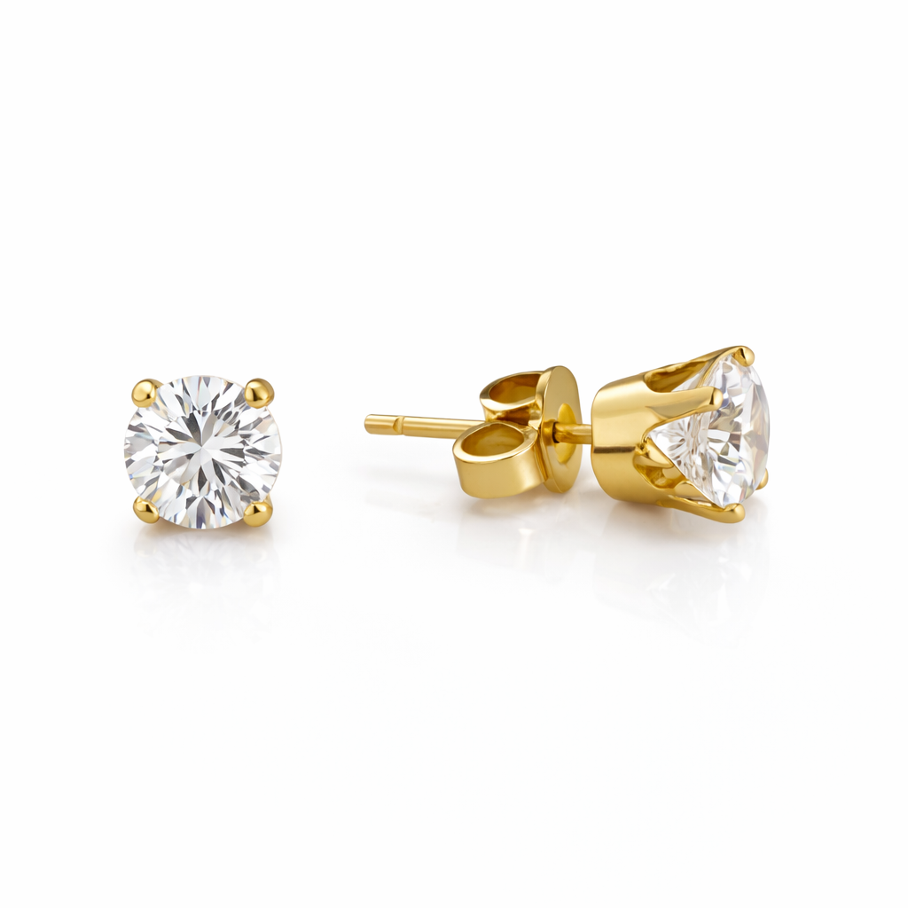 10k Yellow Gold CZ Stud Earrings