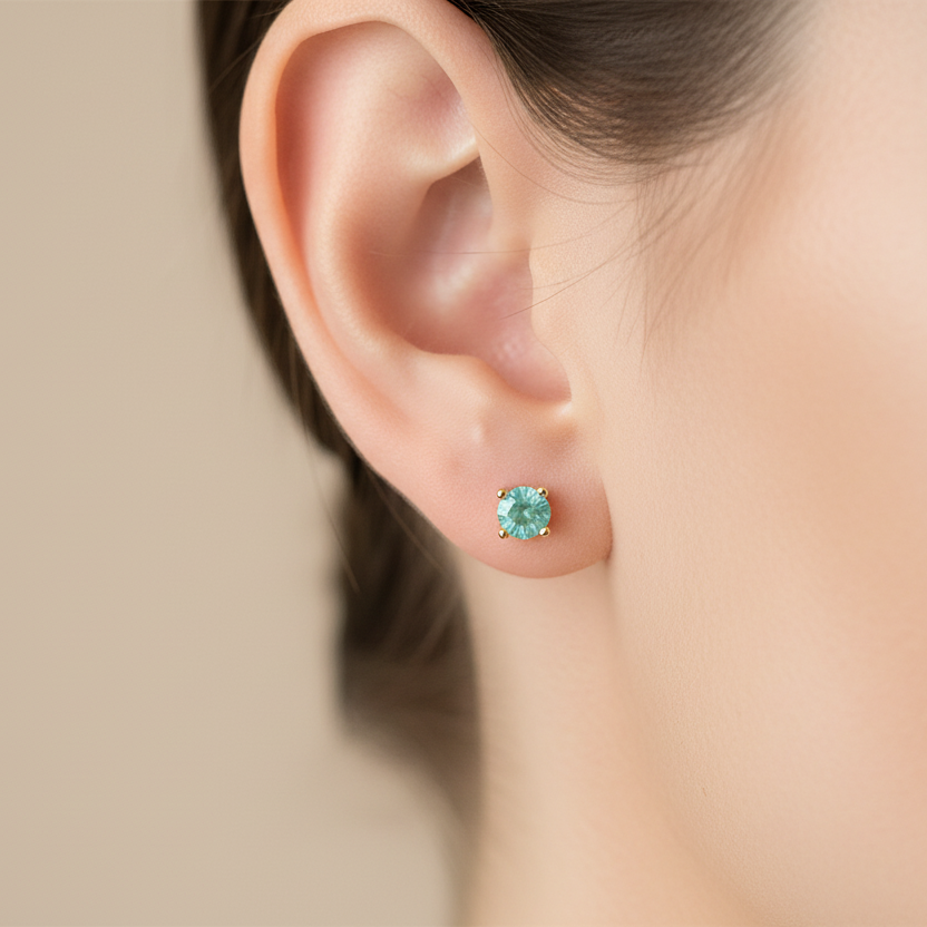 14k Yellow Gold Emerald Stud Earrings