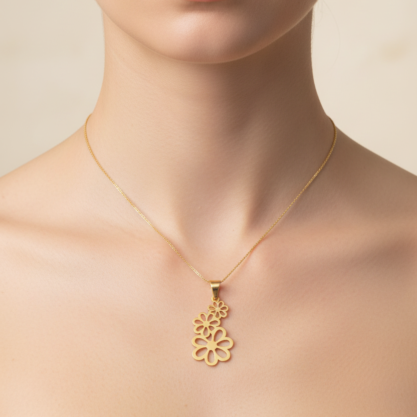 18K Yellow Gold Flower Style Pendant 0.93 gr