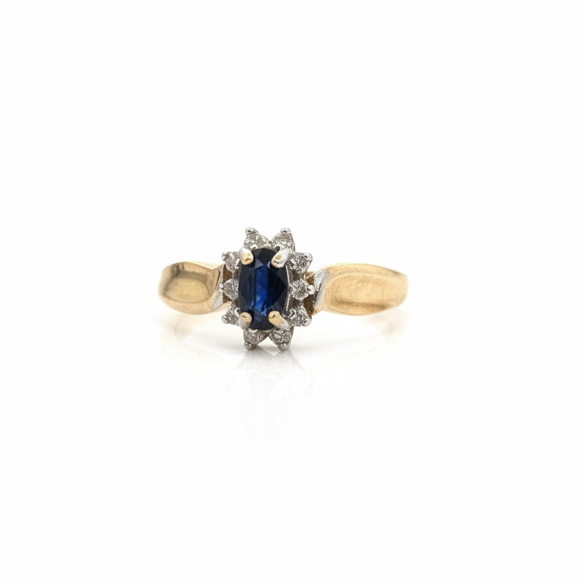 10K Yellow Gold Sapphire Diamond Halo Ring