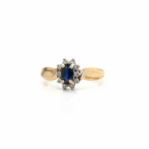 10K Yellow Gold Sapphire Diamond Halo Ring