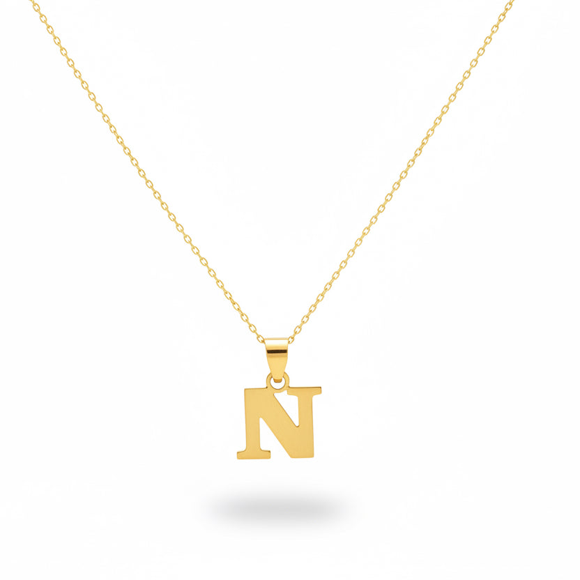 18K Yellow Gold Letter N Pendant Necklace
