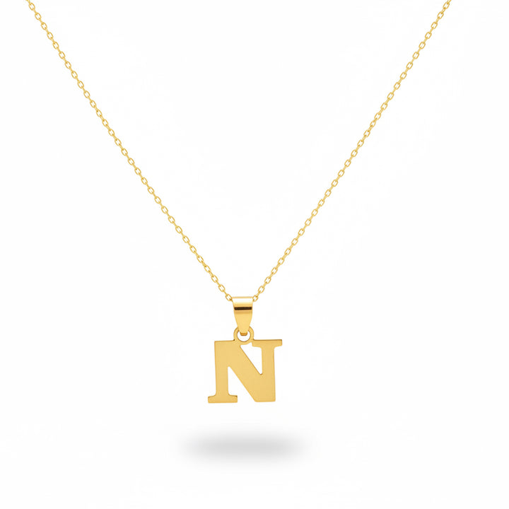 18K Yellow Gold Letter N Pendant Necklace