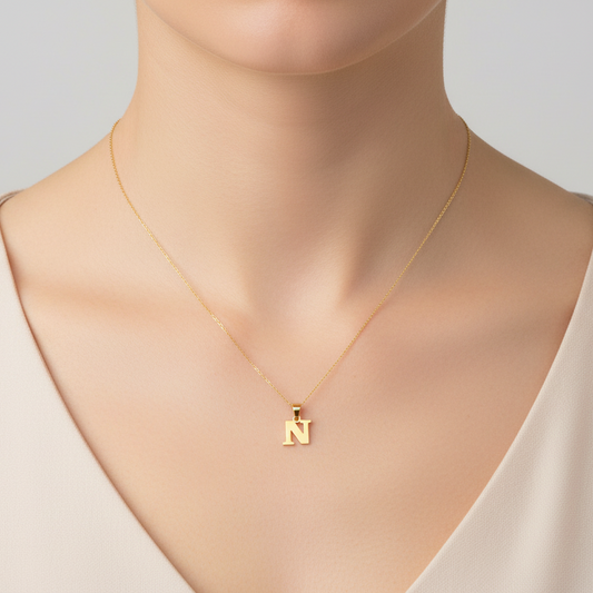 18K Yellow Gold Letter N Pendant Necklace